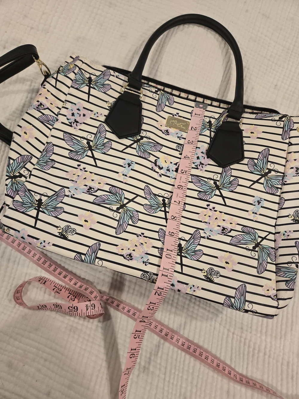 Betsey Johnson Butterfly Floral Stripe Tote with Black Trim